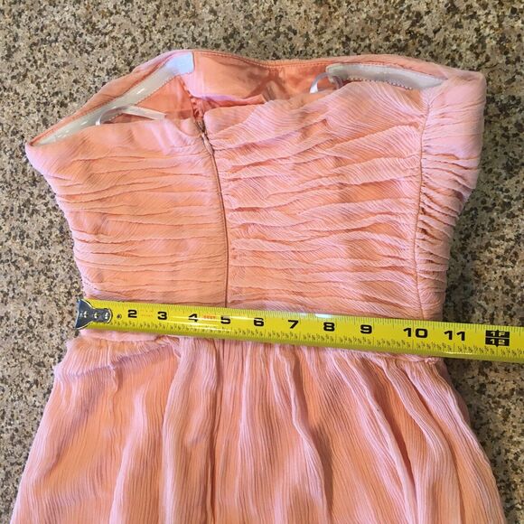 Donna Morgan Sz 2 Orange Coral Pink Dress Strapless Sweetheart Crinkle Silk - Picture 11 of 12